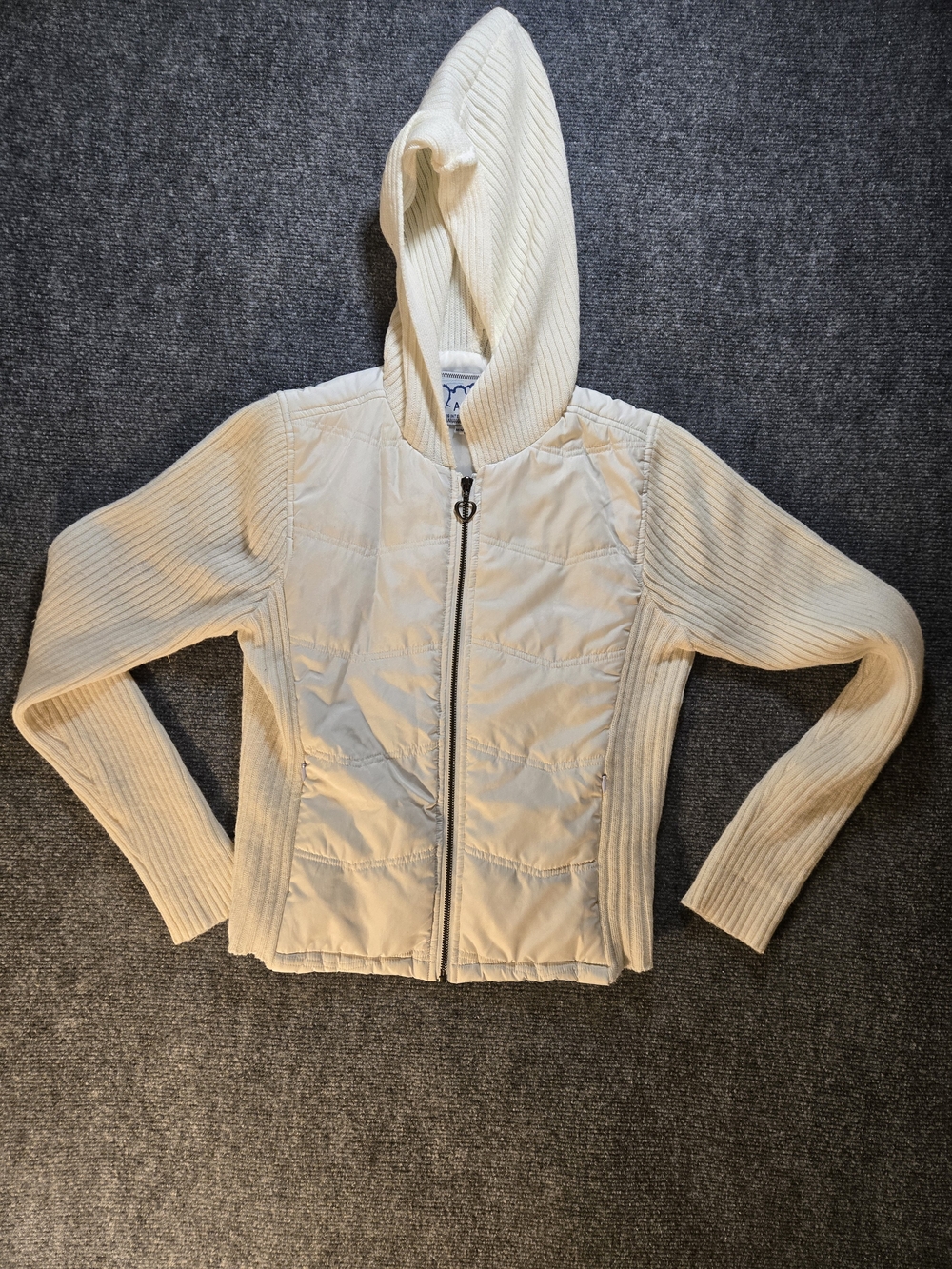 Ashley By 26 International Cream Hooded Quilted Knit Puffer Jacket